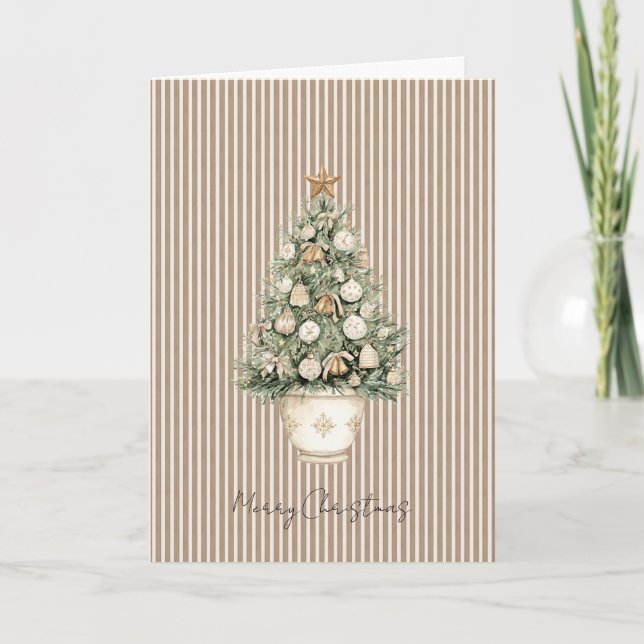 Carte Cream Stripes Christmas Tree Star Ornaments (Devant)