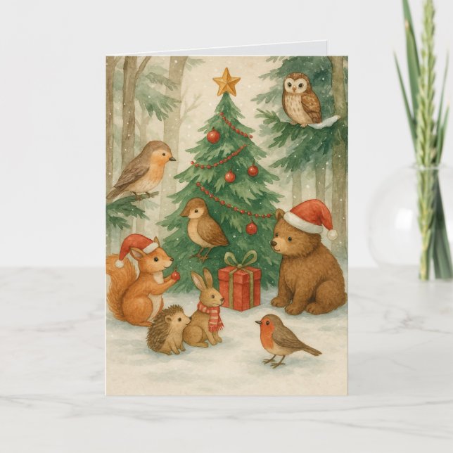 Carte Créatures de la forêt Noël personnalisé (Devant)