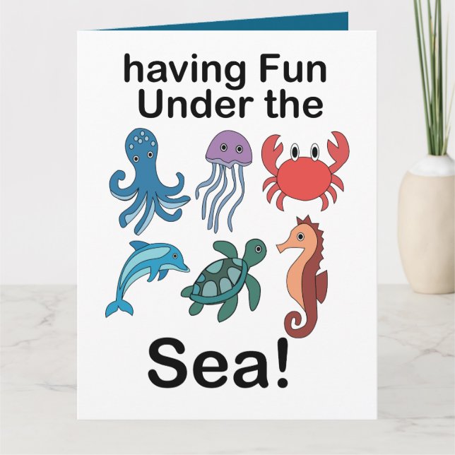 Carte Créatures marines s'amusant sous la mer Anniversai (Devant)