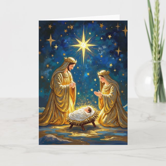 Carte Crèche dorée de la Nativité (Devant)
