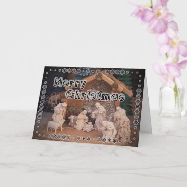 Carte Crèche en bois traditionnelle de Noël (Orchidée)