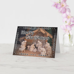 Carte Crèche en bois traditionnelle de Noël