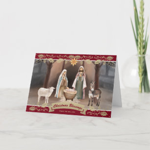 Carte Crèche Étoile de Bethléem Rouge Fêtes