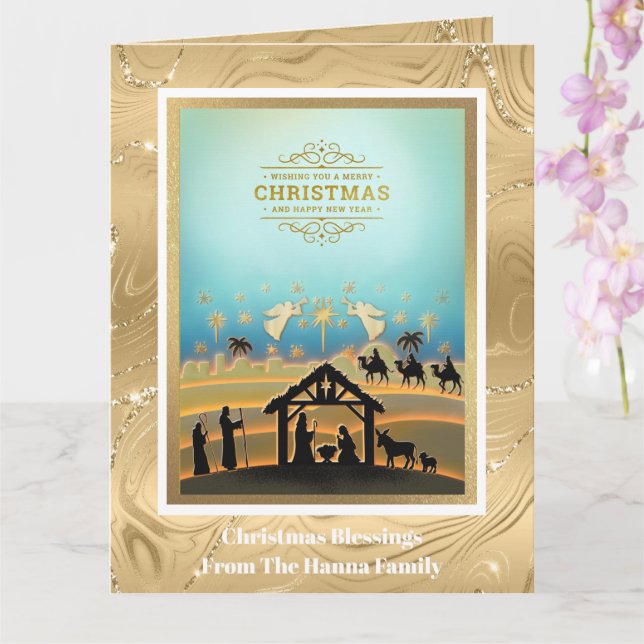 Carte Crèche "Joyeux Noël & Bonne Année" (Orchidée)