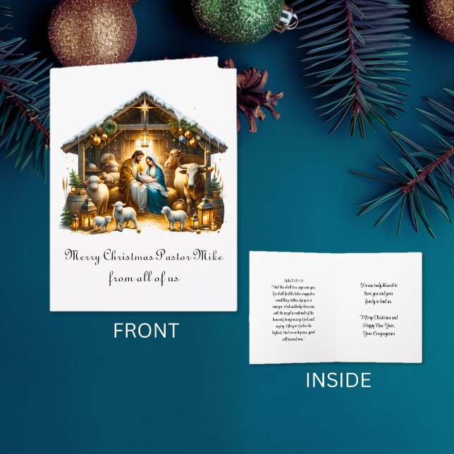 Carte Crèche traditionnelle au pasteur de la part de la  (Traditional Nativity To Pastor From Congregation Card)