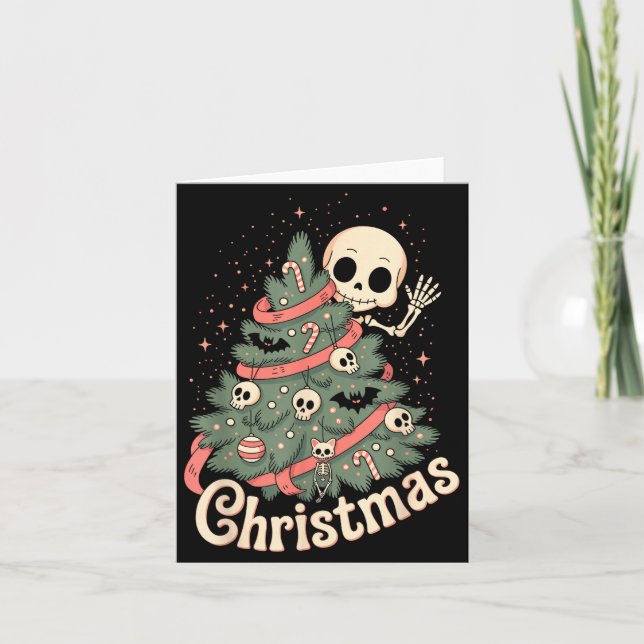 Carte Creepy Cute Kawaii Skeleton Christmas Tree Skull B (Devant)