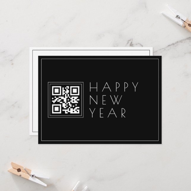 Carte Créer instantanément du code QR | Style Happy New  (Devant/Arrière en situation)