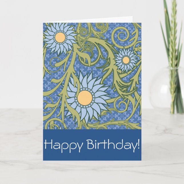 Carte Créez votre propre anniversaire floral bleu et jau (Devant)