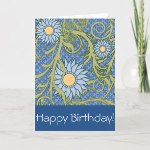 Carte Créez votre propre anniversaire floral bleu et jau