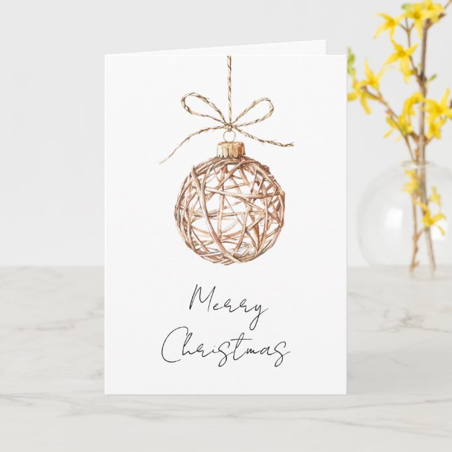 Carte Crème Beige Arrondi Ornements Noël (Fleur jaune)
