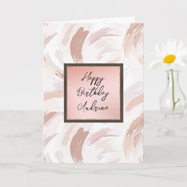 Carte Crème Blush Rose Abstrait Anniversaire (Petite plante)
