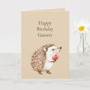 Carte Crème Coeurs rouges Hérisson Anniversaire