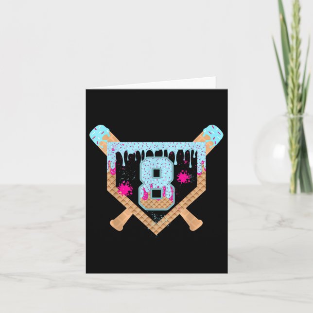 Carte Crème Glacée Baseball qui Dégouline 8 Ans 8e Bi (Devant)