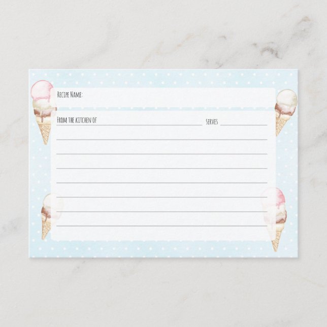 Carte Crème glacée et recette bleue Pois (Devant)