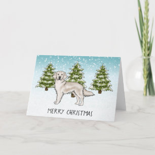 Carte Crème Golden Retriever Bleu hiver Joyeux Noël