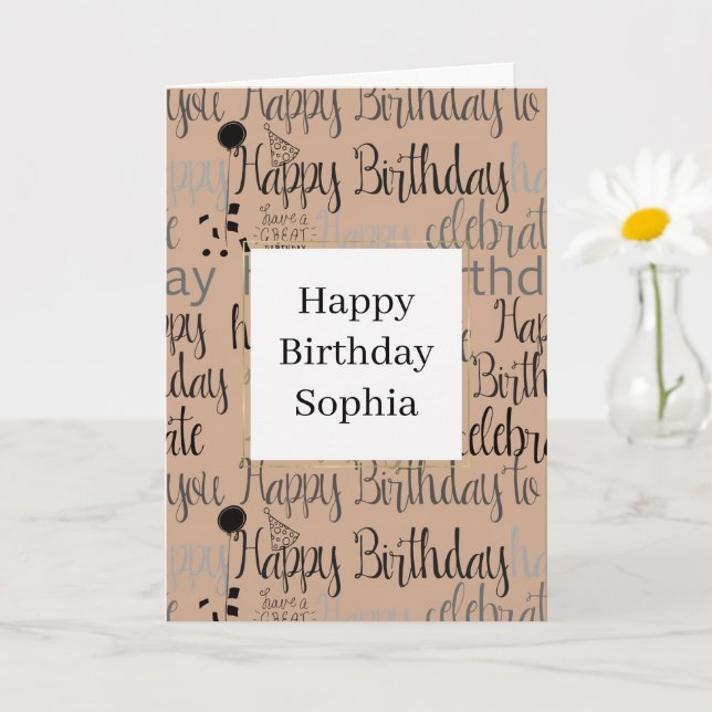 Carte Crème Marron Joyeux Anniversaire (Petite plante)