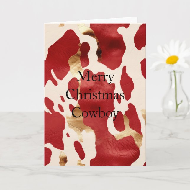 Carte Crème Rouge Or Ouest Impression De Vache De Noël (Petite plante)