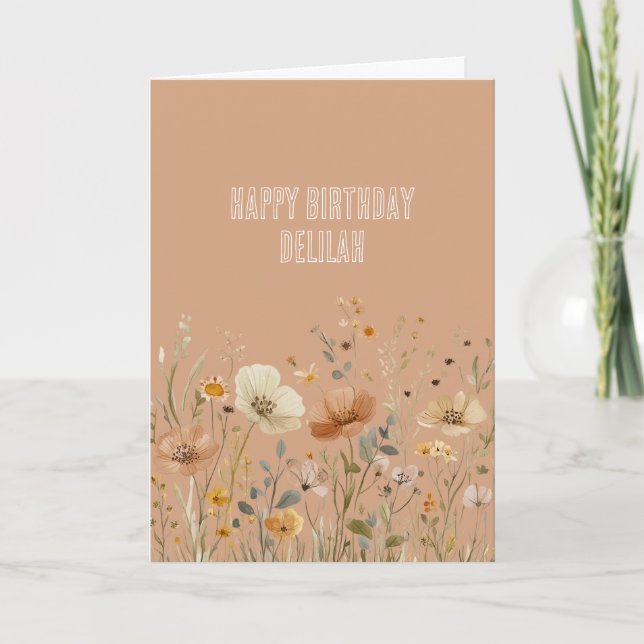Carte Crème Rustique Bohème Floral Anniversaire (Devant)