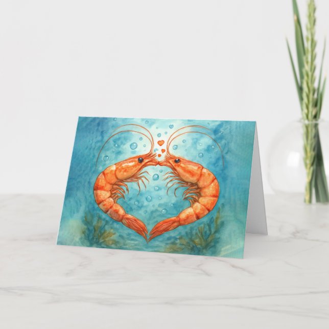 Carte Crevettes d'anniversaire s'embrassant avec des cœu (Devant)