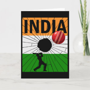 Carte Cricket Inde avec drapeau indien coup de pinceau A