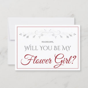 Carte Crimson Red Script Elegant Be My Flower Girl