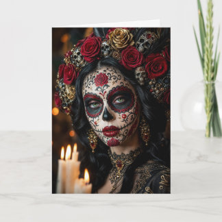 Carte Crimson Rose Calavera – Jour des Morts élégant