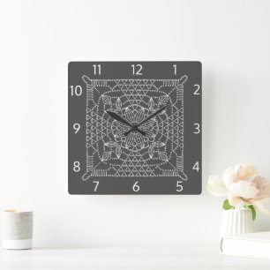 Carte Crochet gris acier Horloge murale Carré