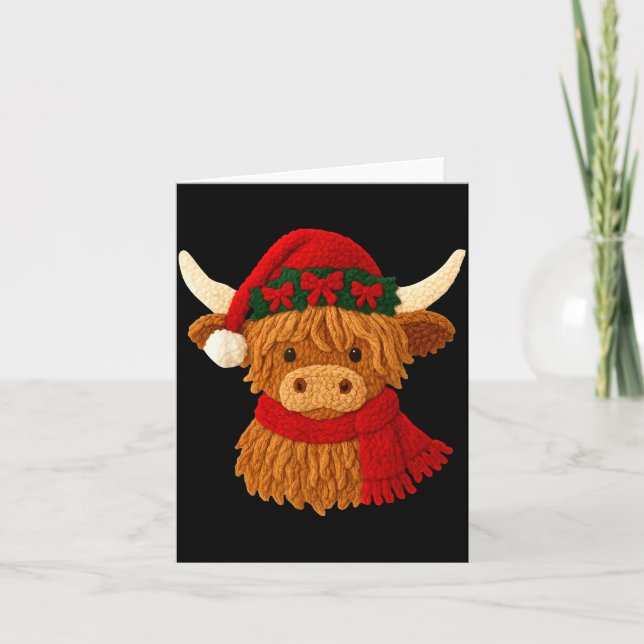Carte Crochet Highland Cow Christmas Winter Girly Kids T (Devant)