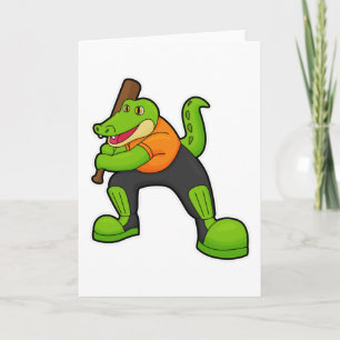 Carte Crocodile au cricket avec batte de cricket