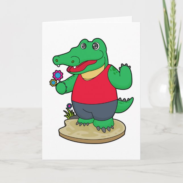 Carte Crocodile avec des fleurs (Devant)