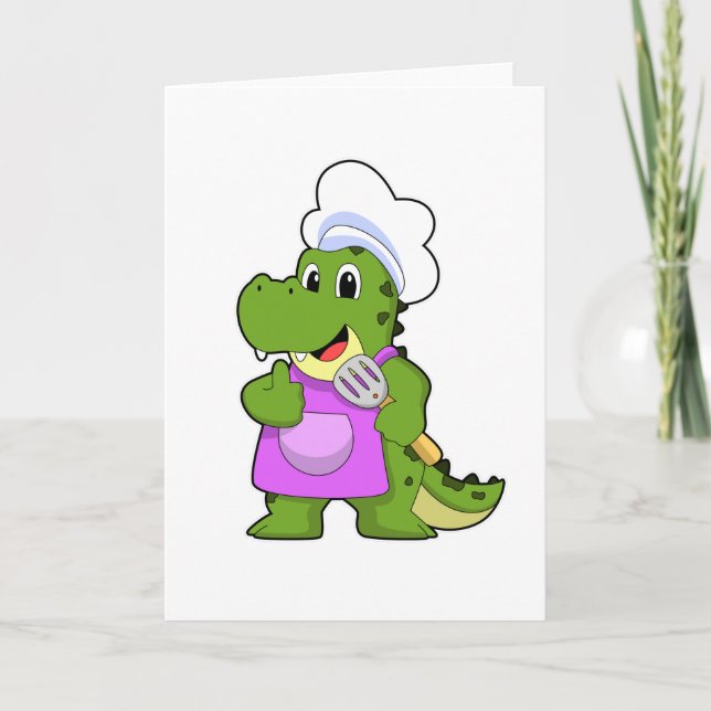 Carte Crocodile cuisinier avec spatule (Devant)