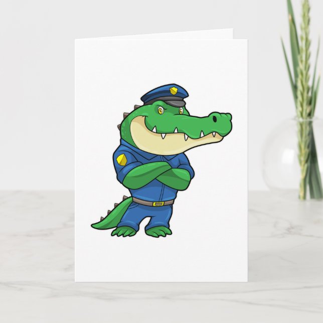 Carte Crocodile en policier avec uniforme de police (Devant)