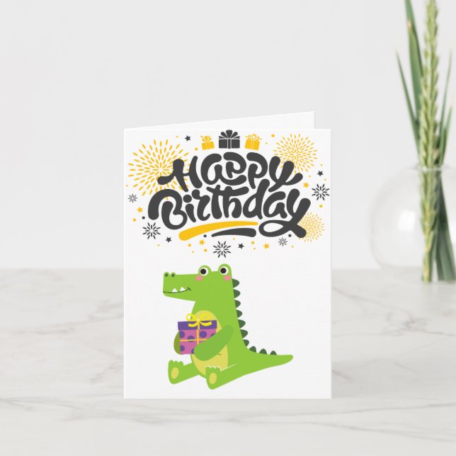 Carte Crocodile Marrant & Joyeux Joyeux Anniversaire (Devant)