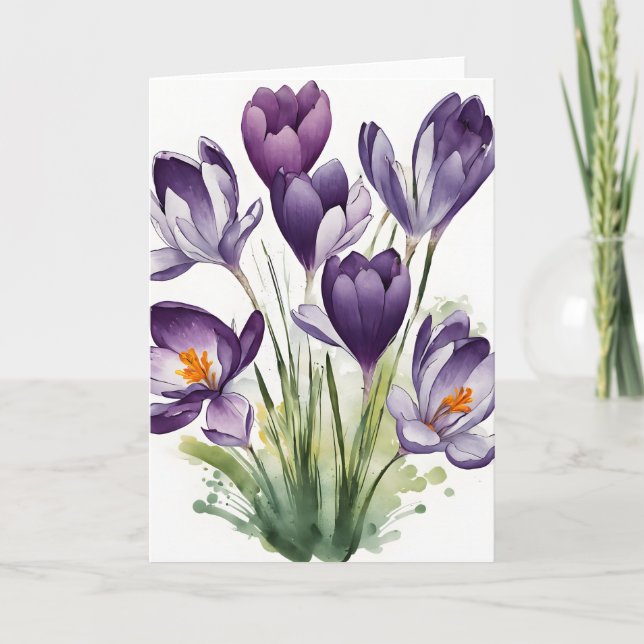 Carte Crocus - Fleurs aquarelles (Devant)