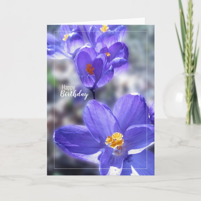 Carte Crocus Purple Flowers Joyeux Anniversaire (Devant)