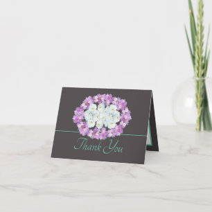 Carte Crocus violets élégants et roses blanches Merci