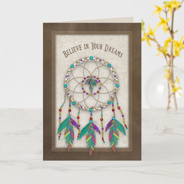 Carte Croire/Rêves, American Indian Dream Catcher (Fleur jaune)