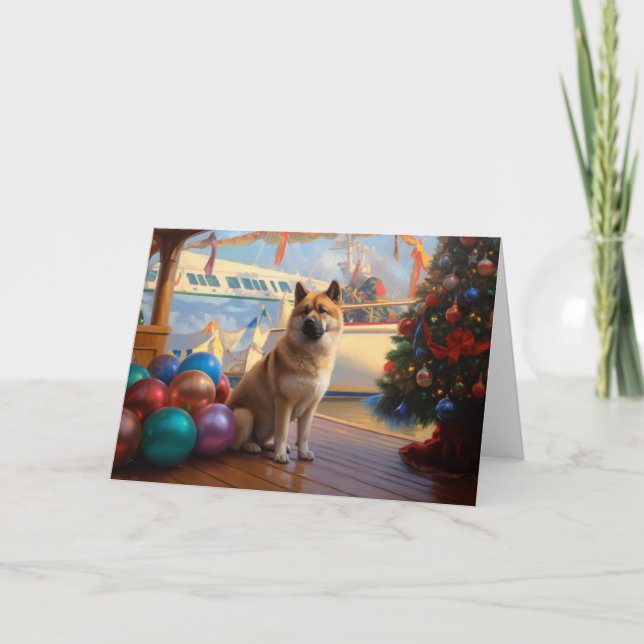 Carte Croisière de Noël Akita américaine : Pawsome Holid (Devant)