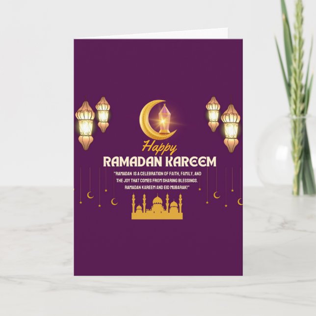 Carte Croissant doré élégant Ramadan Moubarak salutation (Devant)