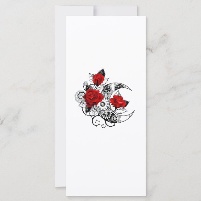 Carte Croissant mécanique avec roses rouges (Devant)