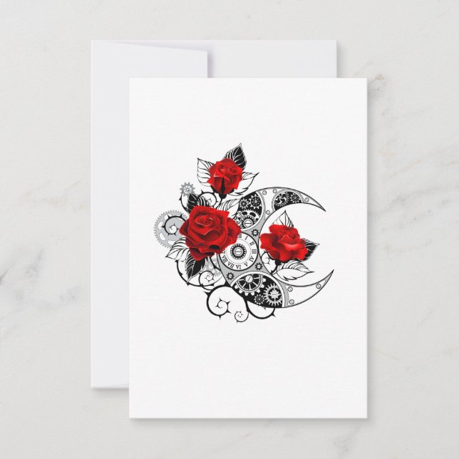 Carte Croissant mécanique avec roses rouges (Devant)