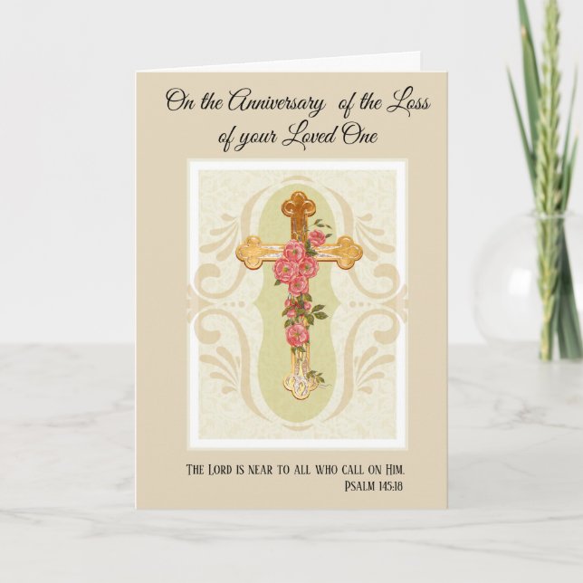 Carte Croix aux Roses Anniversaire de Décès Être Cher (Devant)