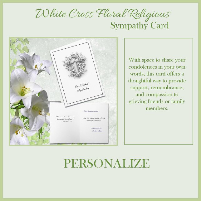 Carte Croix Blanche Fleurie Sympathie Religieuse (Créateur téléchargé)