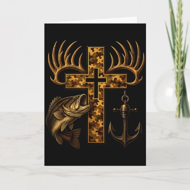 Carte Croix camouflage chrétienne de foi pour les pêcheu (Devant)