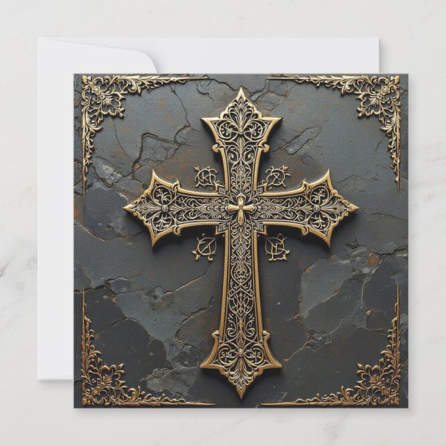 Carte Croix chrétienne Christ en marbre noir (Devant)