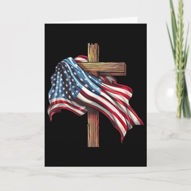 Carte Croix chrétienne du drapeau américain Jésus 4 juil (Devant)