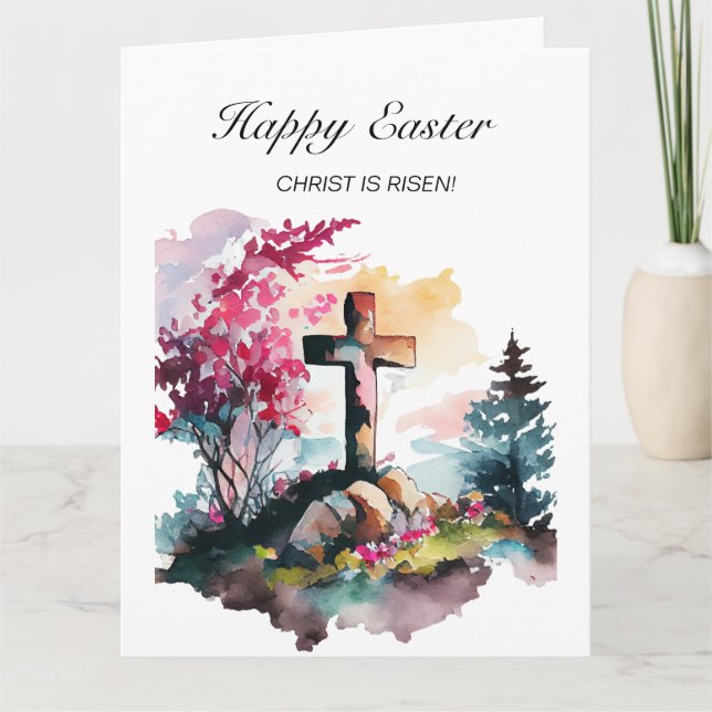 Carte Croix chrétienne Jésus-Christ ressuscité Joyeuses  (Devant)