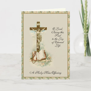 Carte Croix de messe de sympathie catholique élégante