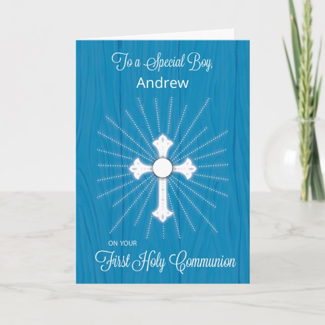 Carte Croix de première communion avec nom de garçon per (Devant)