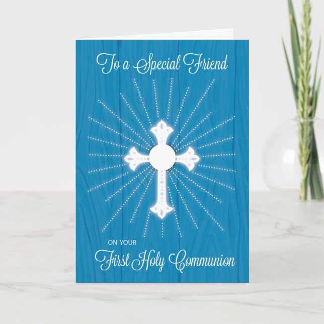 Carte Croix de première communion d'un ami et rayons sur (Devant)